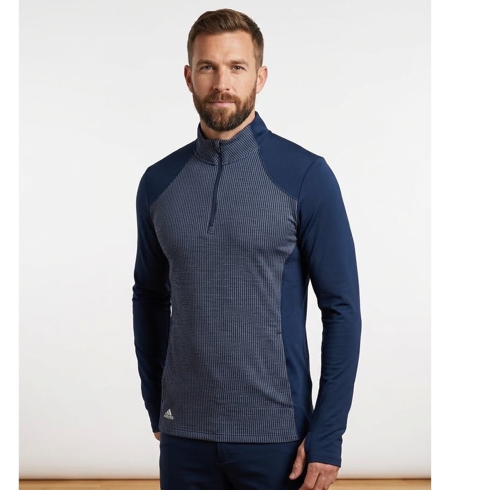 Adidas Golf Knit Jacket Navy Blue Grey‎ Quarter Zip Pullover Mens S Pickleball